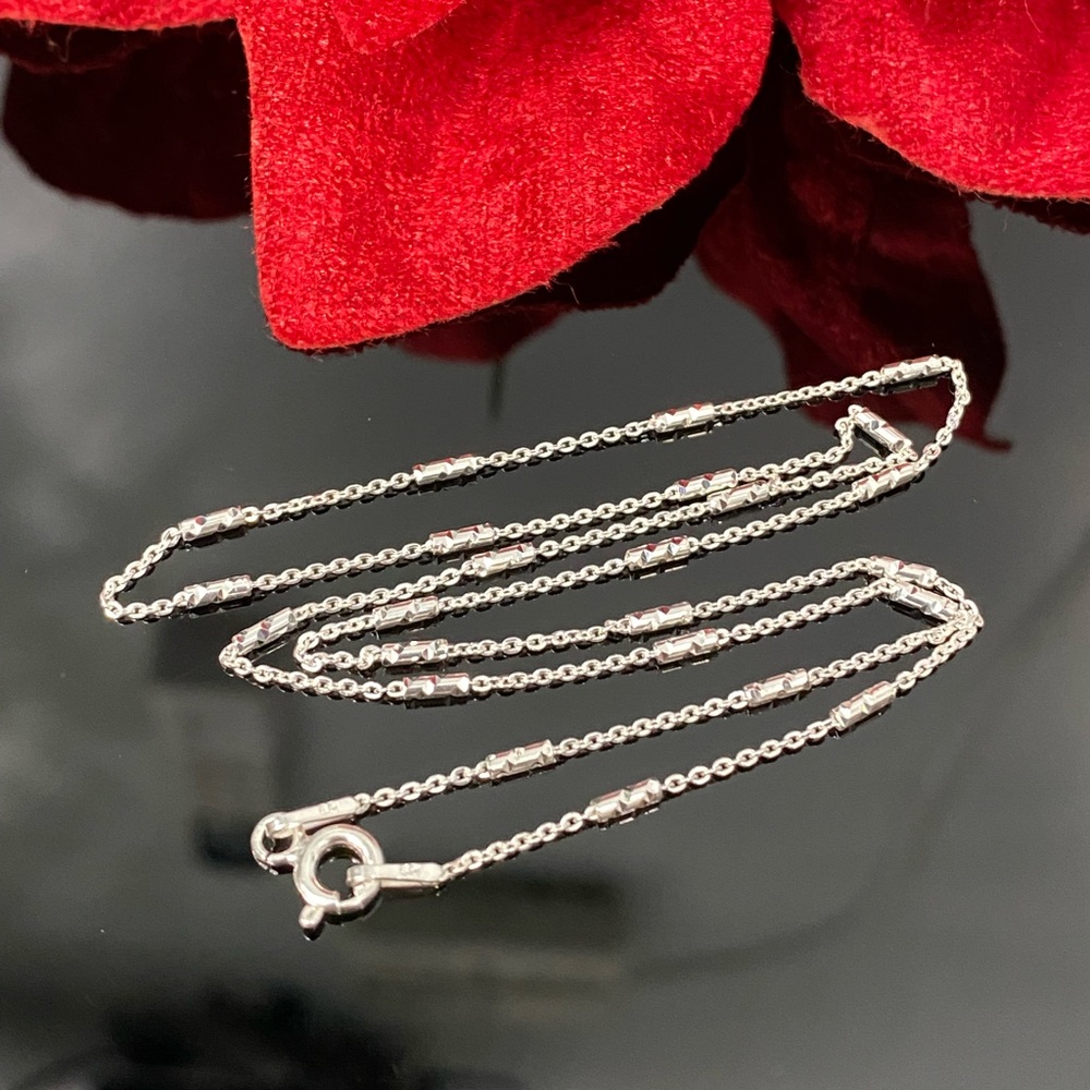 925 Sterling Silver Diamond Cut Bar and Cable Chain